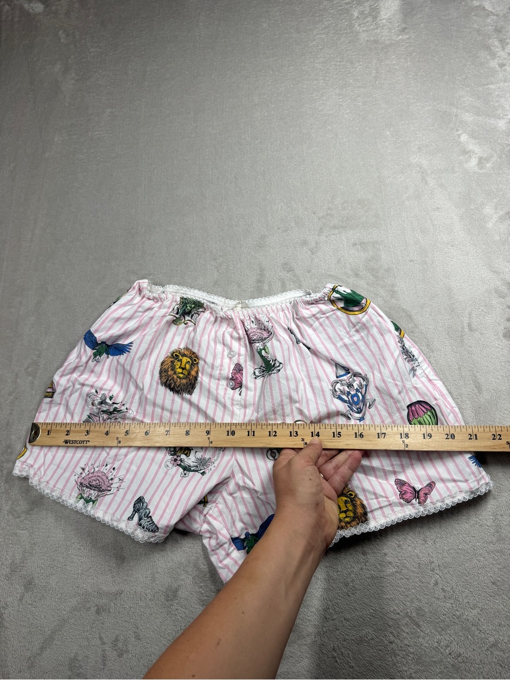 Katie Kime X Wicked Pink White Striped Boxer Style Floral Lace PJ Shorts Medium - Picture 9 of 16